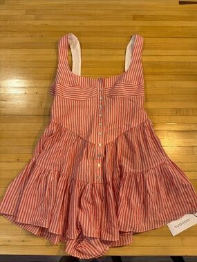 NWT Rumored Pink and White Striped Tiered ROMPER with Buttons